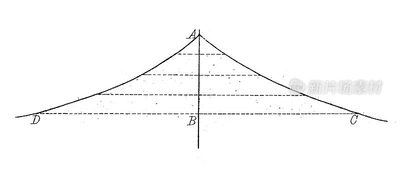 古董插图，数学和几何:曲线(尼尔抛物线，Cissoid, Conchoid)